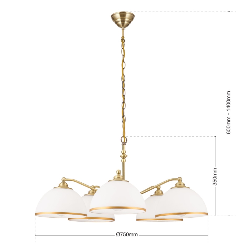Ljuskrona på kedja OLD LAMP 5xE27/40W/230V diameter 75 cm vit/mässing