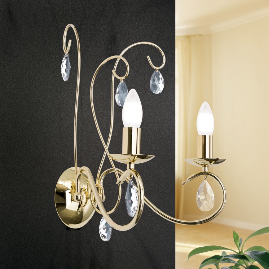 Vägglampa i kristall ALESSIA 2xE14/40W/230V guld
