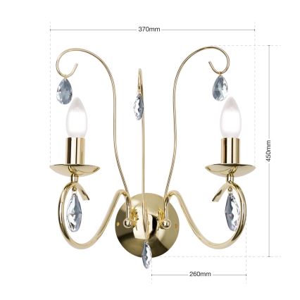 Vägglampa i kristall ALESSIA 2xE14/40W/230V guld