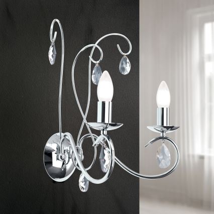 Vägglampa i kristall ALESSIA 2xE14/40W/230V skinande krom