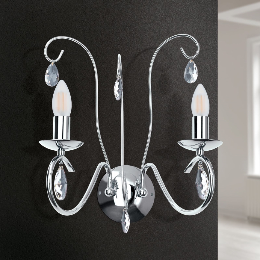 Vägglampa i kristall ALESSIA 2xE14/40W/230V skinande krom