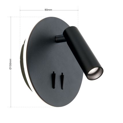 LED väggspotlight LENNY LED/6W/230V + LED/3W svart