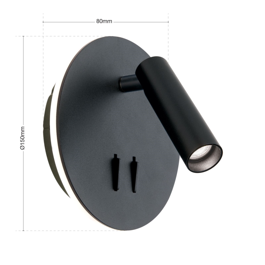 LED väggspotlight LENNY LED/6W/230V + LED/3W svart