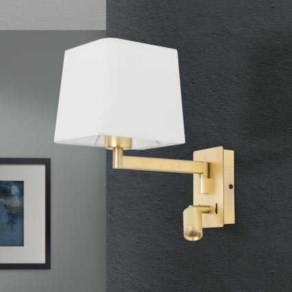 LED vägglampa CARLTON 1xE27/40W/230V + LED/3W vit/guld