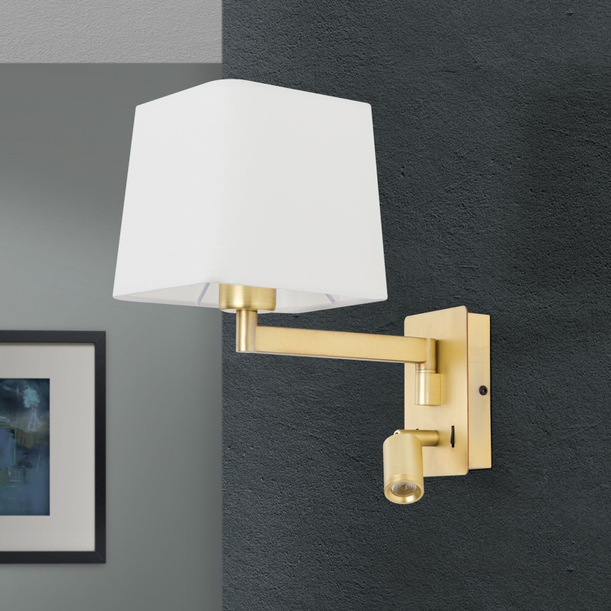 LED vägglampa CARLTON 1xE27/40W/230V + LED/3W vit/guld