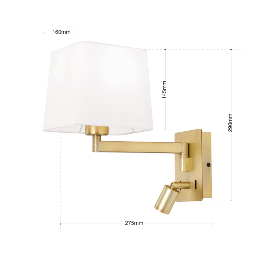 LED vägglampa CARLTON 1xE27/40W/230V + LED/3W vit/guld
