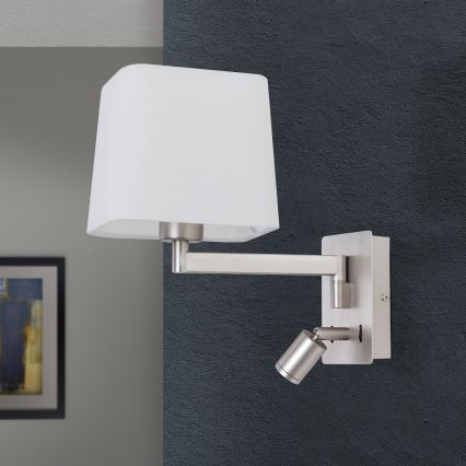 LED vägglampa CARLTON 1xE27/40W/230V + LED/3W vit/matt krom