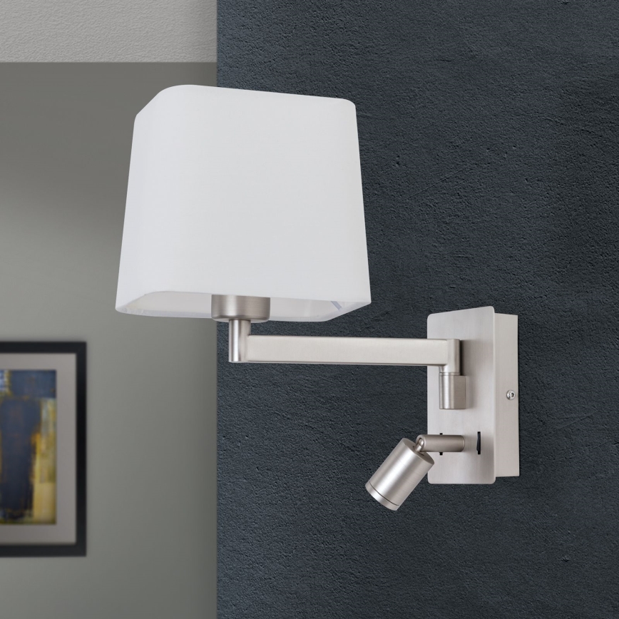 LED vägglampa CARLTON 1xE27/40W/230V + LED/3W vit/matt krom