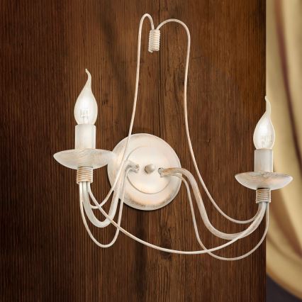 Vägglampa VELA 2xE14/40W/230V vit/guld/patina