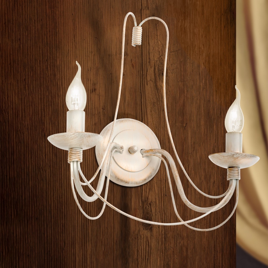 Vägglampa VELA 2xE14/40W/230V vit/guld/patina