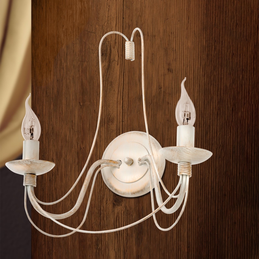 Vägglampa VELA 2xE14/40W/230V vit/guld/patina