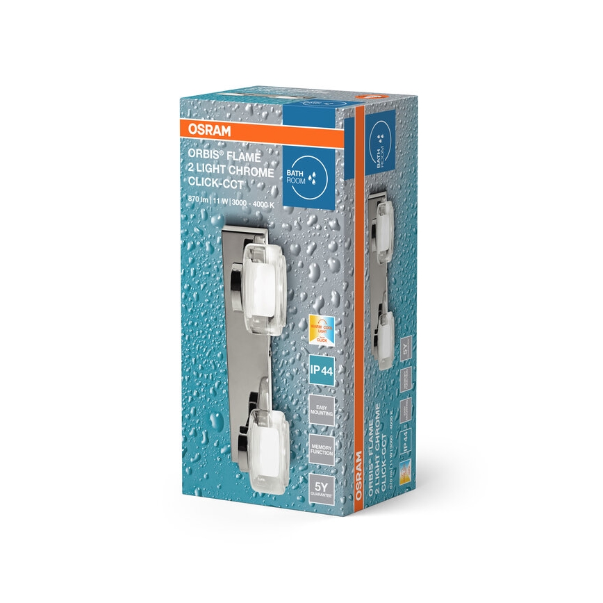 Osram - LED badrumsväggarmatur ORBIS FLAME 2xLED/5,5W/230V 3000/4000K IP44 blank krom