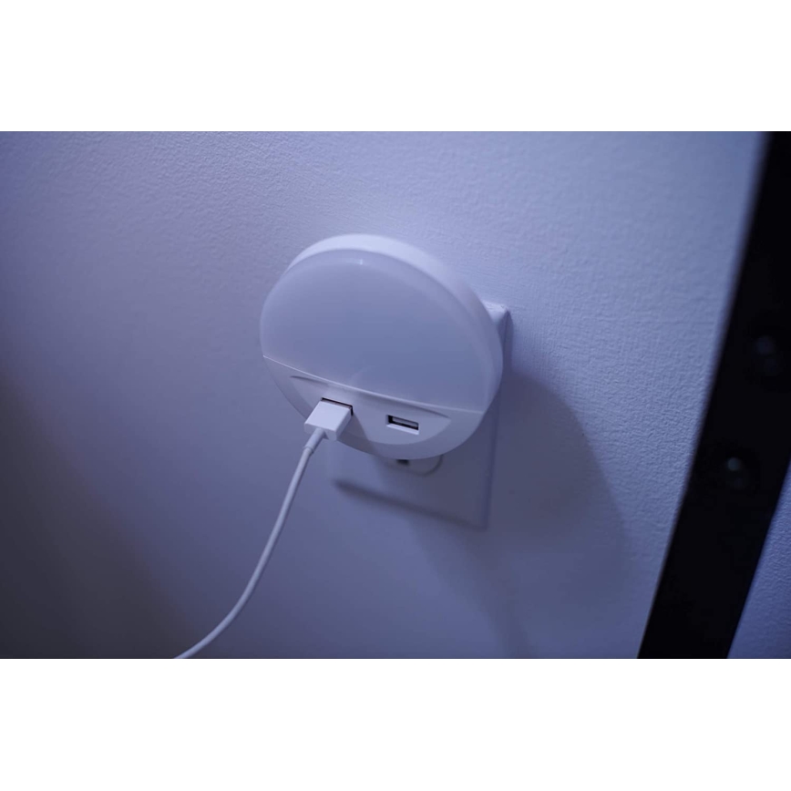Osram - LED-nattlampa för vägguttag med sensor LUNETTA 2xUSB LED/13W/230V
