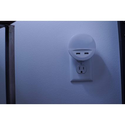 Osram - LED-nattlampa för vägguttag med sensor LUNETTA 2xUSB LED/13W/230V