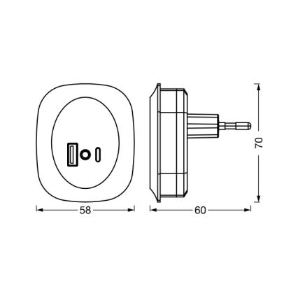 Osram - LUNETTA LED nattlampa för vägguttag med sensor och USB, 12,5W/230V, svart