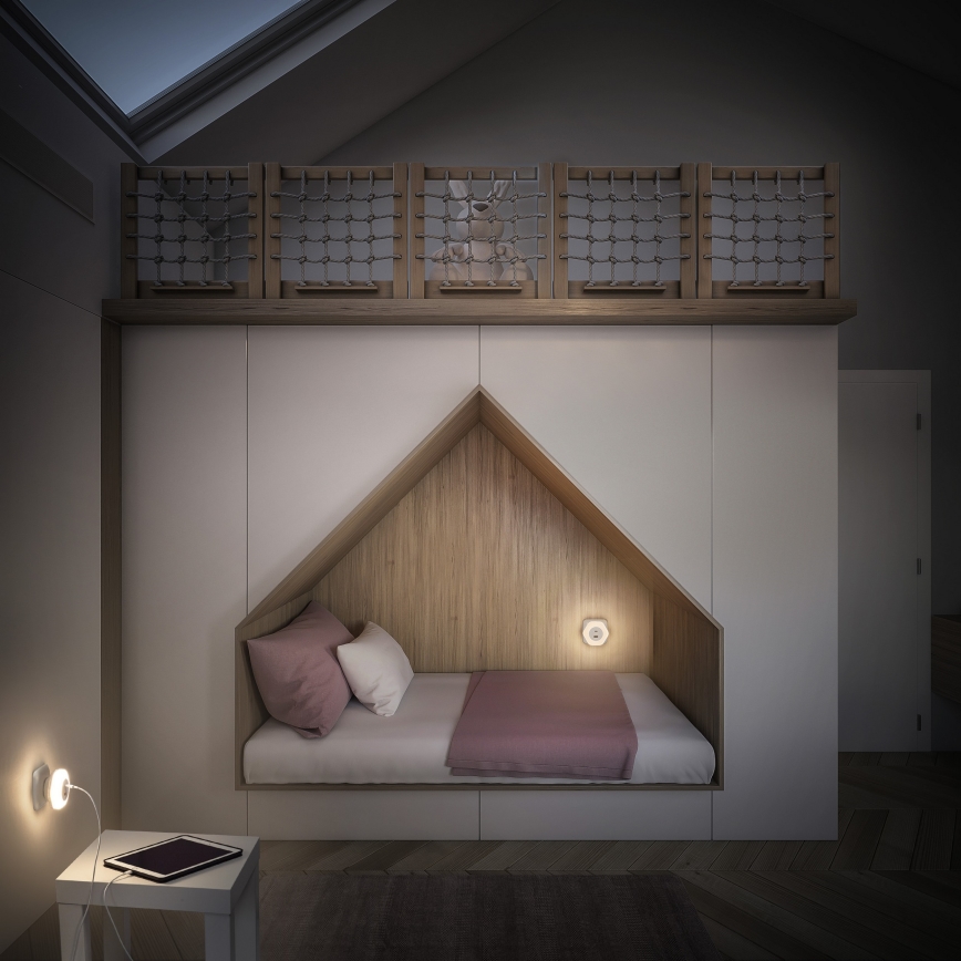 Osram - LED-nattlampa för vägguttag med USB LUNETTA LED/15W/230V vit