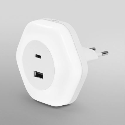 Osram - LED-nattlampa för vägguttag med USB LUNETTA LED/15W/230V vit