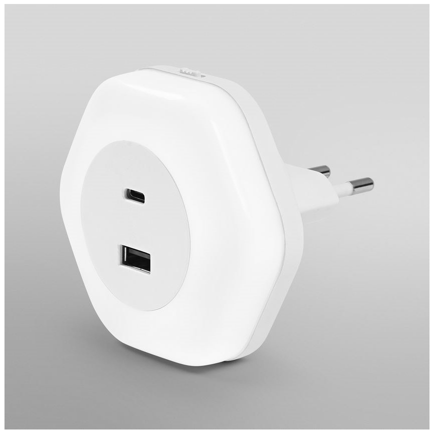 Osram - LED-nattlampa för vägguttag med USB LUNETTA LED/15W/230V vit