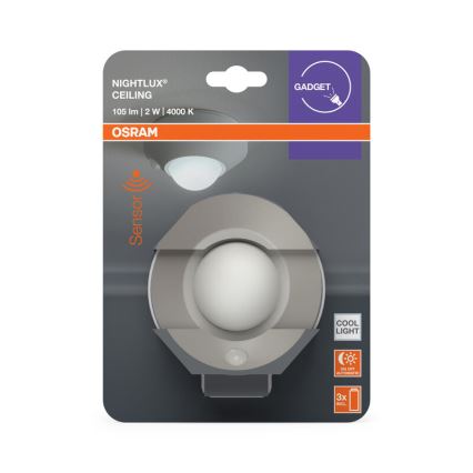 Osram - LED-nattlampa med sensor NIGHTLUX LED/2W/3xAA silverfärgad