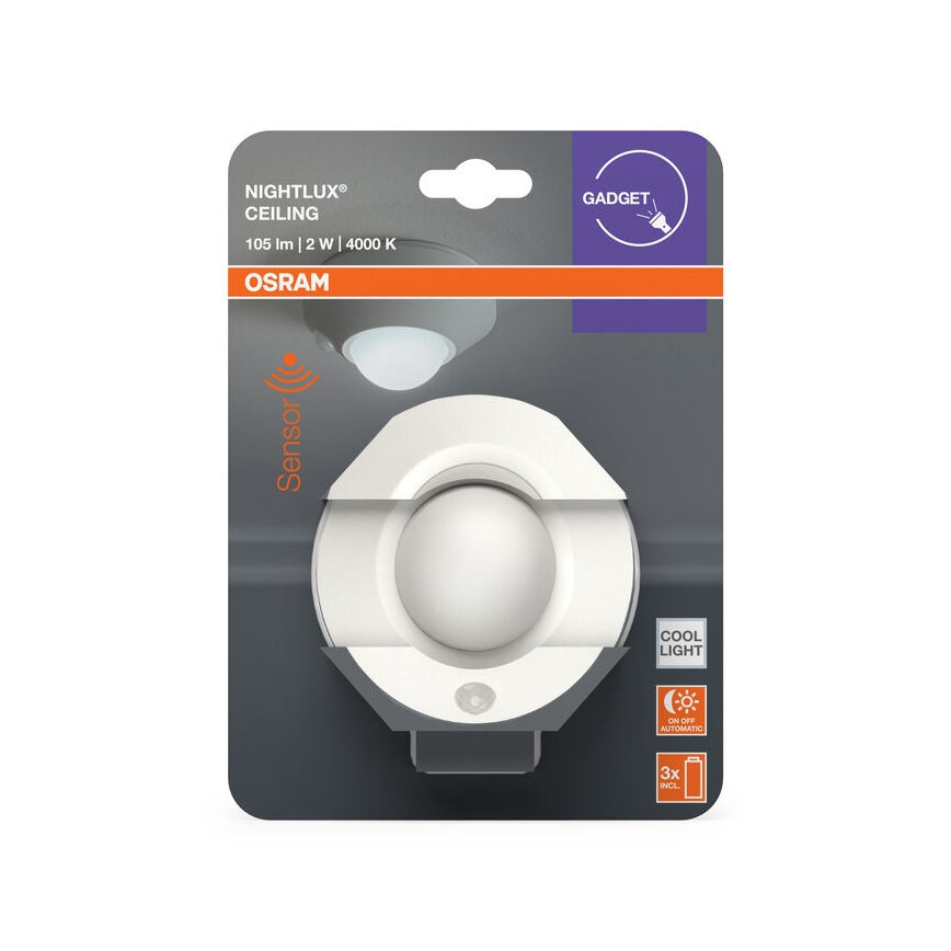 Osram - LED nattlampa med sensor NIGHTLUX LED/2W/3xAA vit