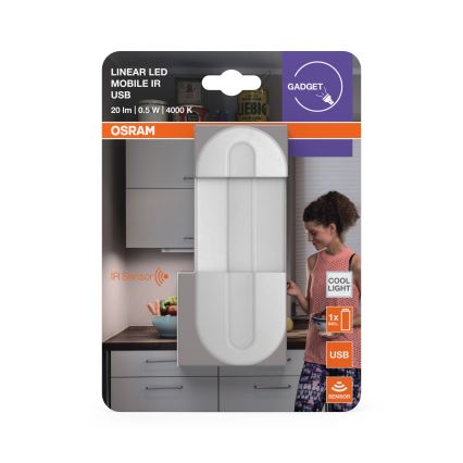 Osram - LED-orienteringslampa med rörelsesensor MOBILE LED/0,5 W/3,7 V 330 mAh CRI 90 vit