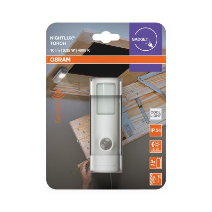 Osram - LED-orienteringslampa med rörelse- och skymningssensor NIGHTLUX LED/0,35W/3xAAA IP54 vit