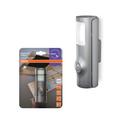Osram - NIGHTLUX LED-orienteringslampa med sensor LED/0,35 W/3xAAA IP54, silver