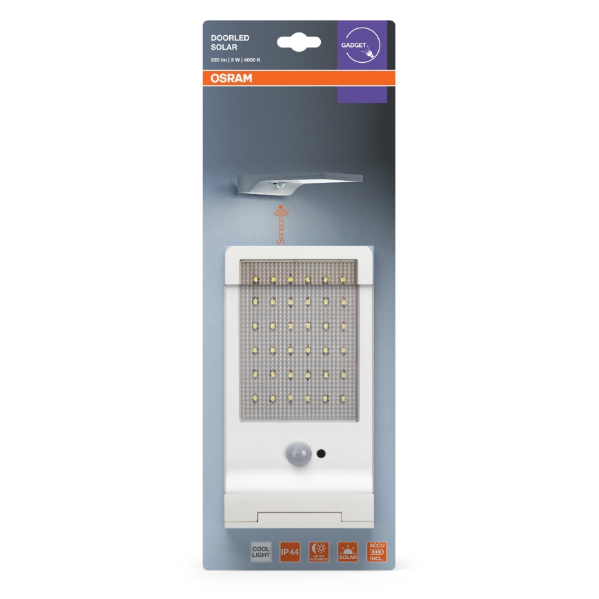 Osram - LED solcellsdriven vägglampa med DOORLED-sensor, 3 W, 3,3 V, 2000 mAh, IP44, vit