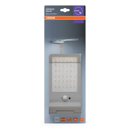 Osram - LED-solcellsvägglampa med sensor DOORLED LED/3W/3,3V 2000 mAh IP44 silver
