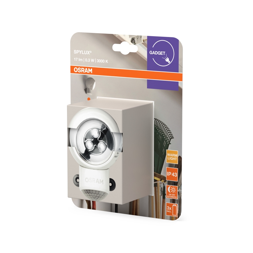 Osram - LED utomhusorienteringsarmatur med rörelse- och skymningssensor SPYLUX LED/0,3W/4,5V IP43 vit