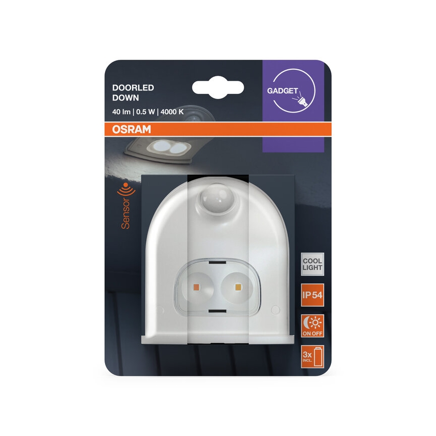 Osram - DOORLED LED-utomhusväggarmatur med sensor LED/0,5W/3xAA IP54 vit