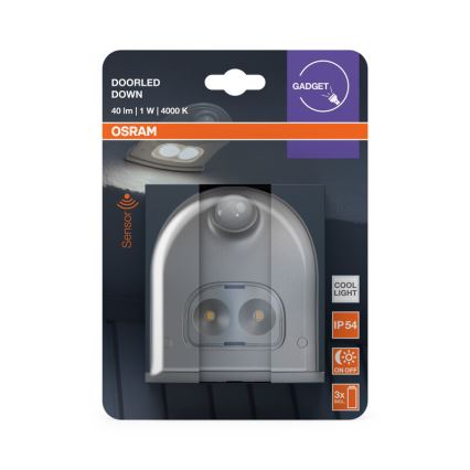 Osram - Utomhusvägglampa med sensor DOORLED LED/0,5 W/3xAA IP54 silver
