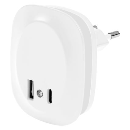 Osram - LED-nattlampa för vägguttag med sensor och USB-port LUNETTA LED/12,5W/230V vit