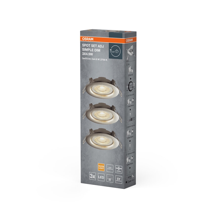 Osram - Set om 3 dimbara infällda LED-armaturer LED/4,9W/230V