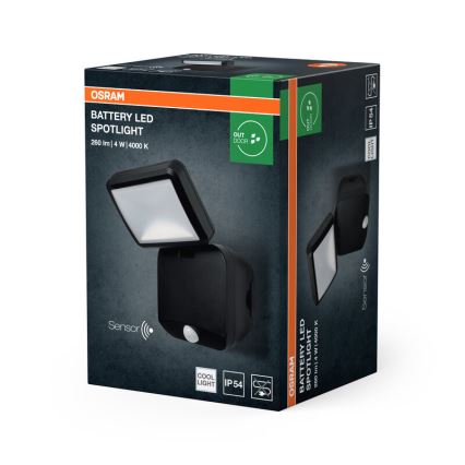 Osram - Utomhus väggmonterad LED-reflektor med sensor BATTERY LED/4W/4xD IP54