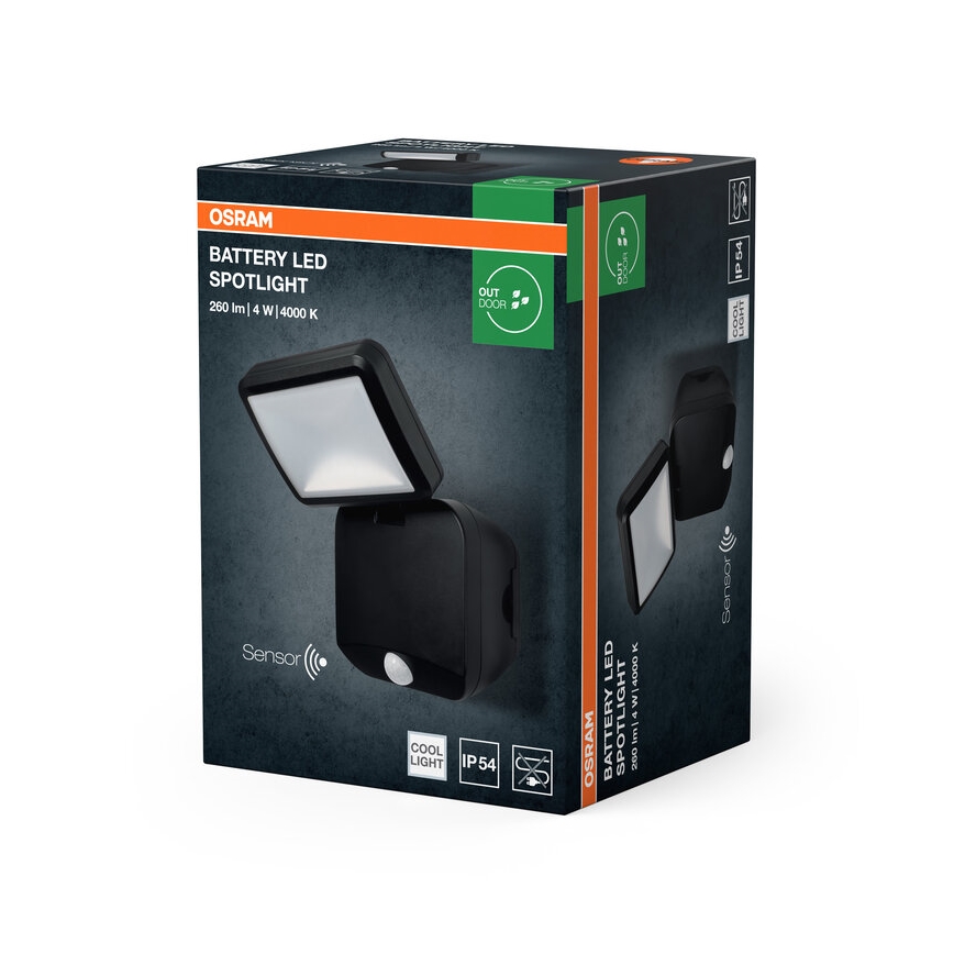 Osram - Utomhus väggmonterad LED-reflektor med sensor BATTERY LED/4W/4xD IP54