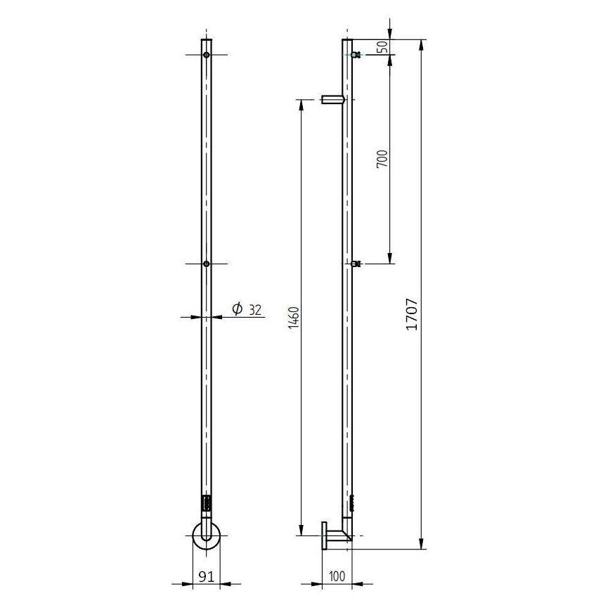 P.M.H. OL1SS - Elektrisk handdukstork OLE 24W/230V 170 cm IP44 polerat rostfritt stål