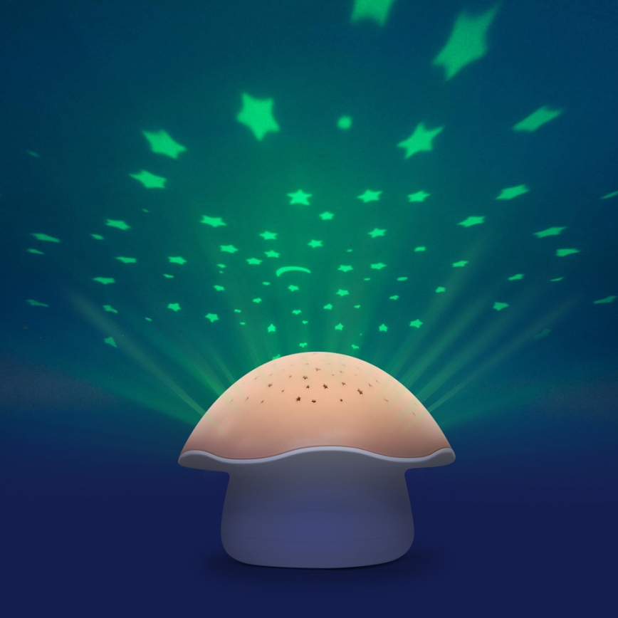 PABOBO - Projektor med melody STAR MUSHROOM 3xAA laxrosa