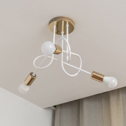 Påbyggd taklampa OXFORD 3xE27/15W/230V guld/vit
