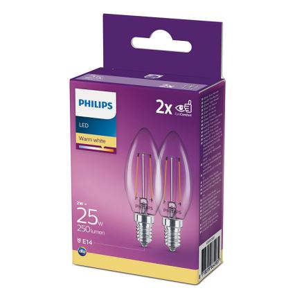 PAKET 2x LED-lampor Philips B35 E14/2W/230V 2700K
