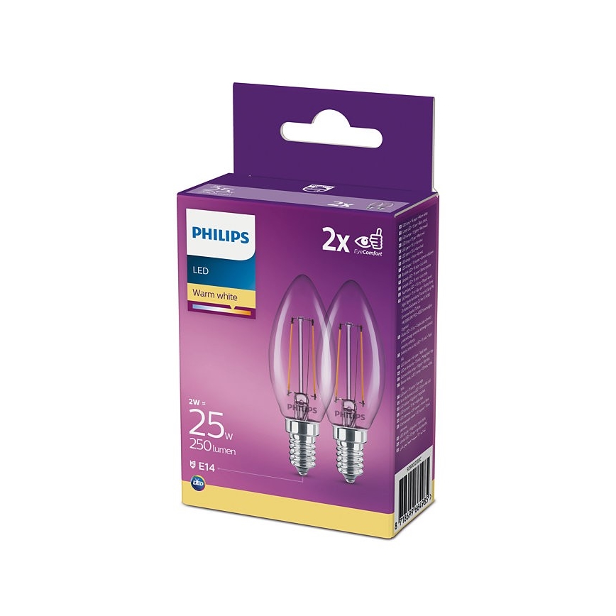 PAKET 2x LED-lampor Philips B35 E14/2W/230V 2700K