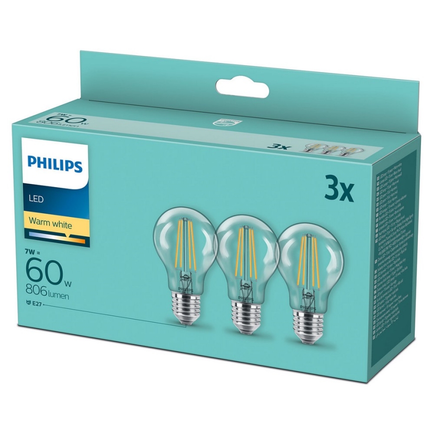 PAKET 3x LED-lampor VINTAGE Philips A60 E27/7W/230V 2,700K
