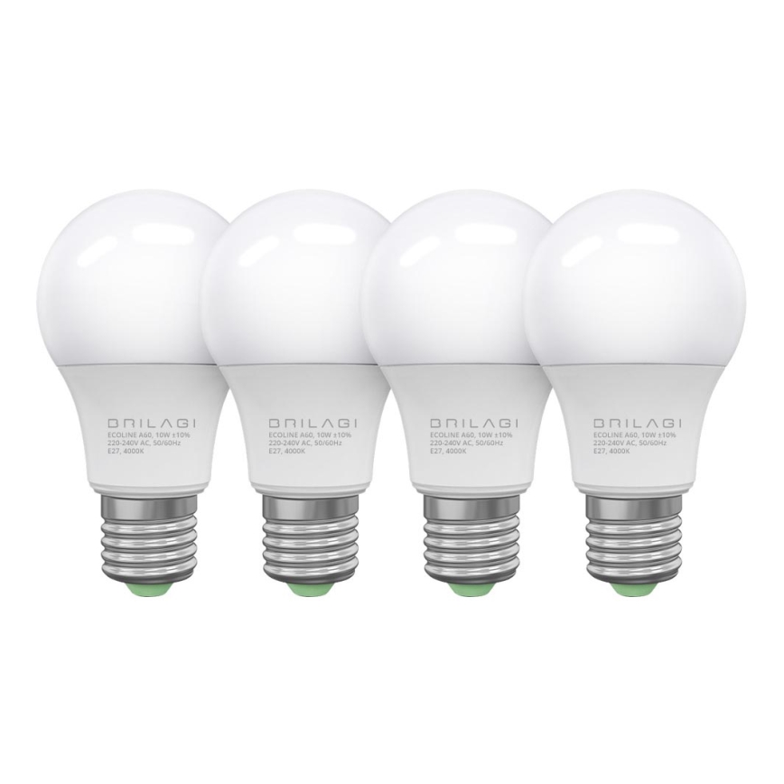 PAKET 4x LED-lampor ECOLINE A60 E27/10W/230V 4,000K - Brilagi