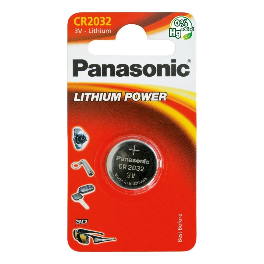 Panasonic - 1 pc Litium knappcellsbatteri CR2032 3V 220 mAh