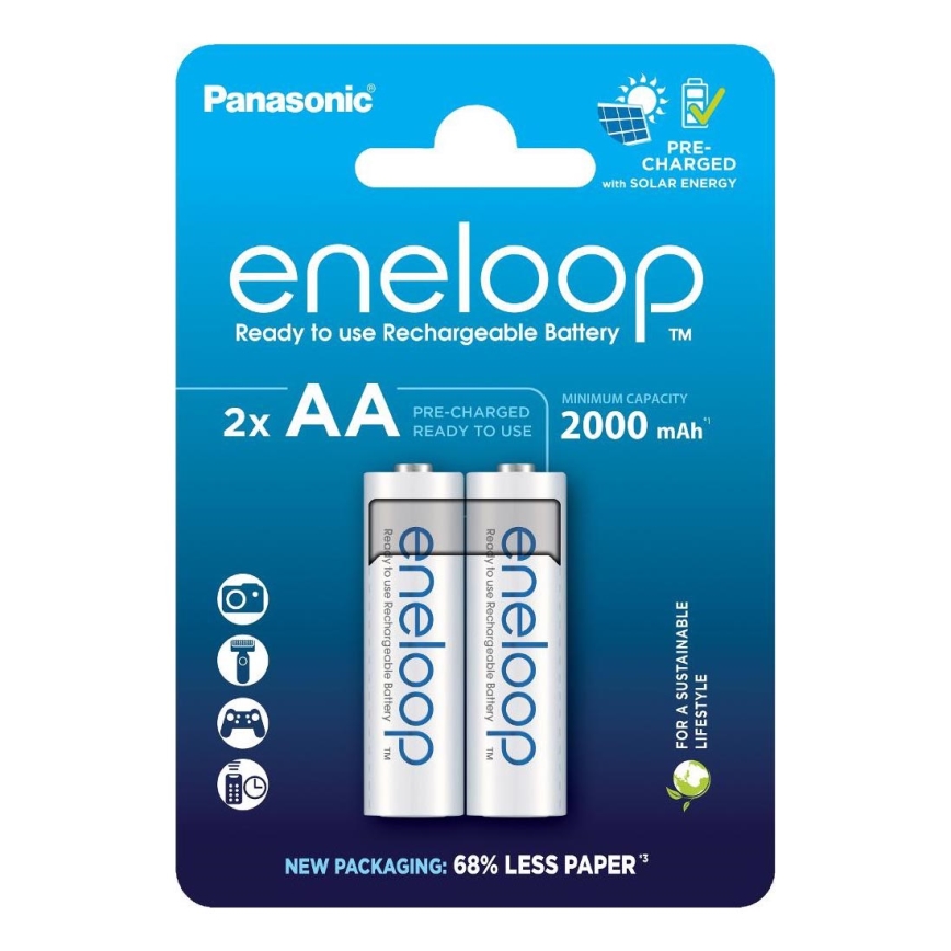 Panasonic - 2 delar Uppladdningsbart batteri AA Eneloop 2000 mAh