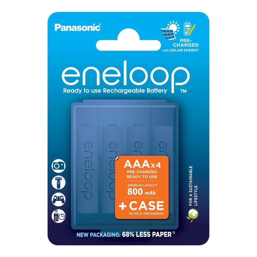 Panasonic - 4 delar Uppladdningsbart batteri AAA Eneloop 800 mAh + låda
