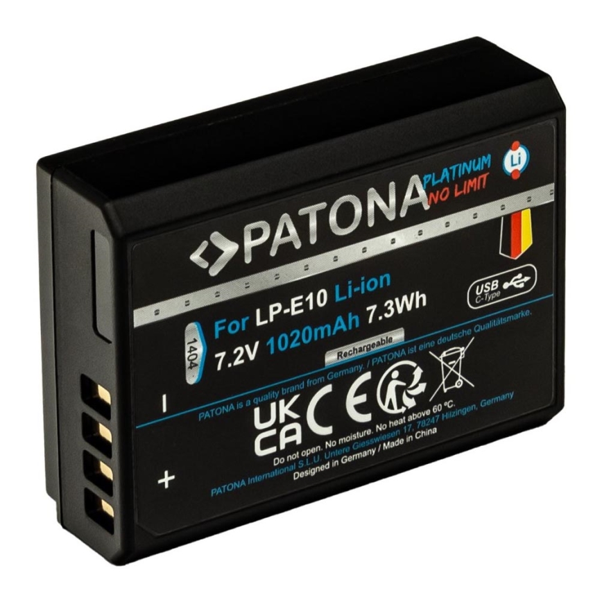 PATONA - Ackumulator Canon LP-E10 1020mAh Li-Ion Platinum USB-C laddar