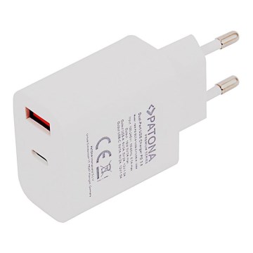 PATONA - Adapter med USB och USB-C port 18W strömförsörjning