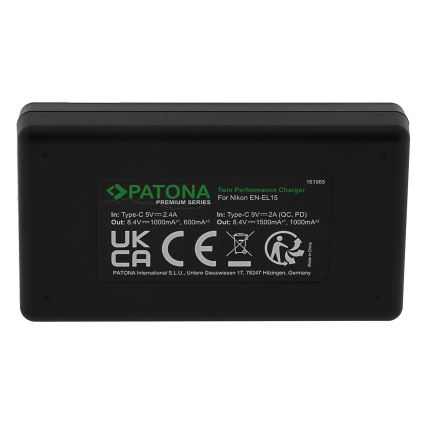 PATONA - Fast charger Dual Nikon EN-EL15/EN-EL15C + kabel USB-C 0,6m