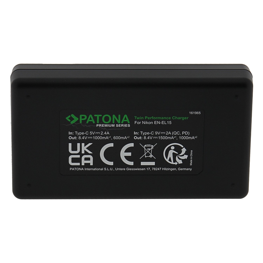 PATONA - Fast charger Dual Nikon EN-EL15/EN-EL15C + kabel USB-C 0,6m